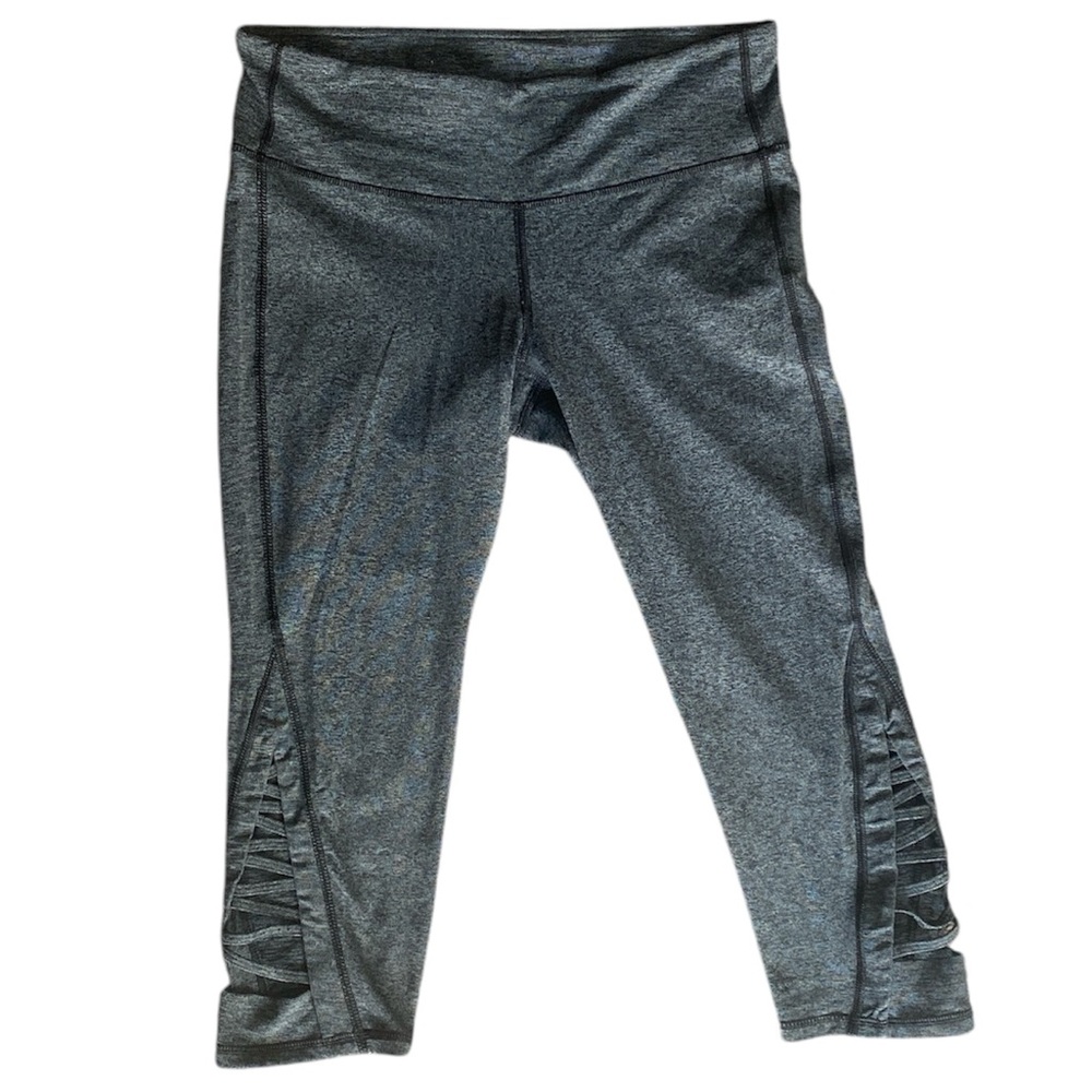 Athleta Cropped Dark Heather Gray Athletic Yoga Pants Side Cutout, Women’s M
